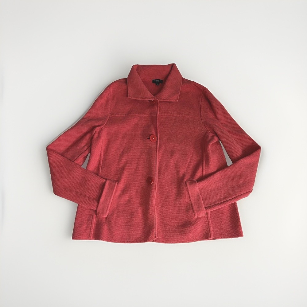 Talbots Blazer Jacket MPetite Coral Red Unstructured Sweater Knit Pockets Office